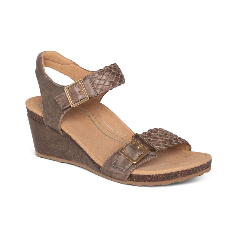 Aetrex | Women's Grace Adjustable Woven Wedge-Taupe