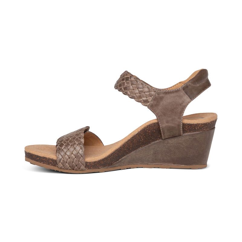 Aetrex | Women's Grace Adjustable Woven Wedge-Taupe