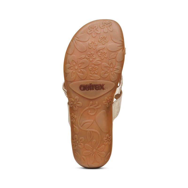 Aetrex | Women's Izzy Adjustable Slide Sandal-Gold Sparkle